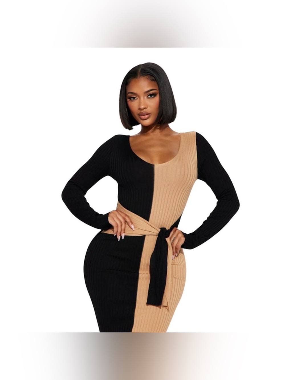 Black/Brown Sweater Midi Dress